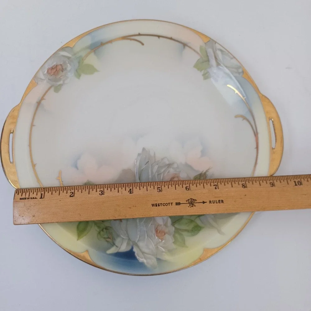 Royal Rudolstadt Hand‎ Painted Prussia Plate White Roses Gold Trim Handles